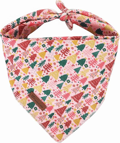 Christmas Dog Bandana–Pink Christmas Tree Triangle Scarf by UPURARAPUP