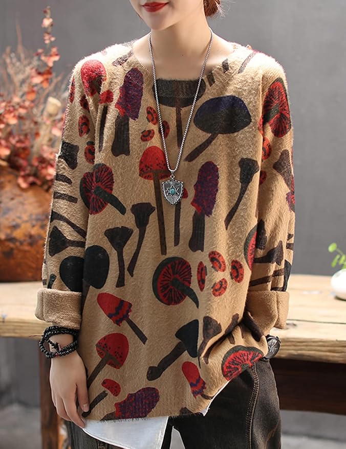 YESNO Women Christmas Sweater Graphic Printed Oversized Pullover Sweaters - Image 2