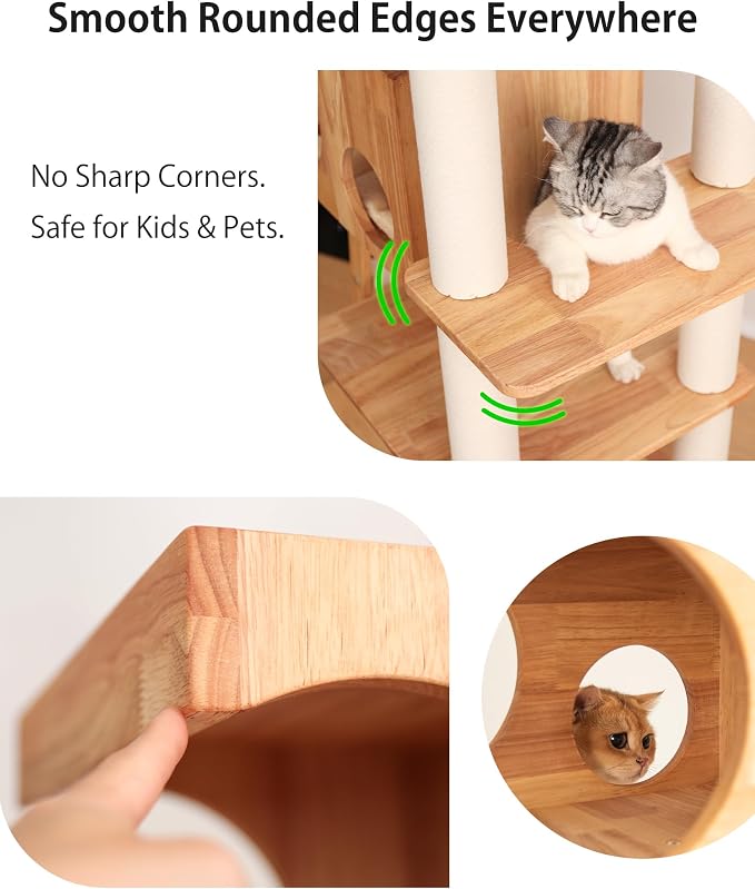 Wood Cat Tree for Large Cats, 62-Inch Tall Modern Cat Tower - Image 5
