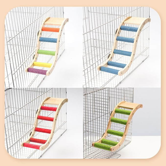 Hamiledyi Nature Wooden Bird Ladder Pet Parrots Climb Bridge Exercise Stands - Image 7