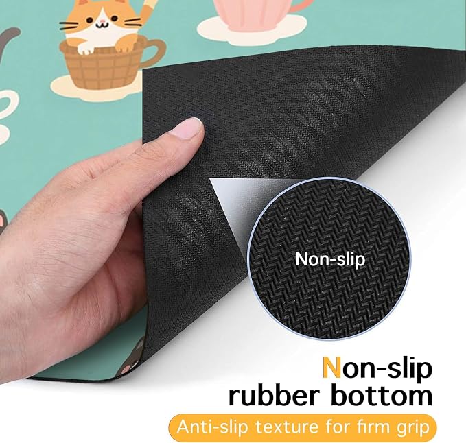 Cat Feeding Mat 24x16 inch Teacup Kitten Print Pet Bowl Placemat Non Slip Floor - Image 7