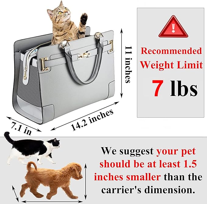 Fashion Dog Purse with Shoulder Strap, Holds Up to 7lbs Quality PU Leather Pet - Image 3