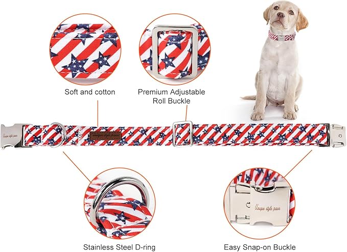 Unique style paws Independence Day Dog Collar Metal Buckle Striped Star Collar - Image 2