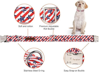 Unique style paws Independence Day Dog Collar Metal Buckle Striped Star Collar - Image 2
