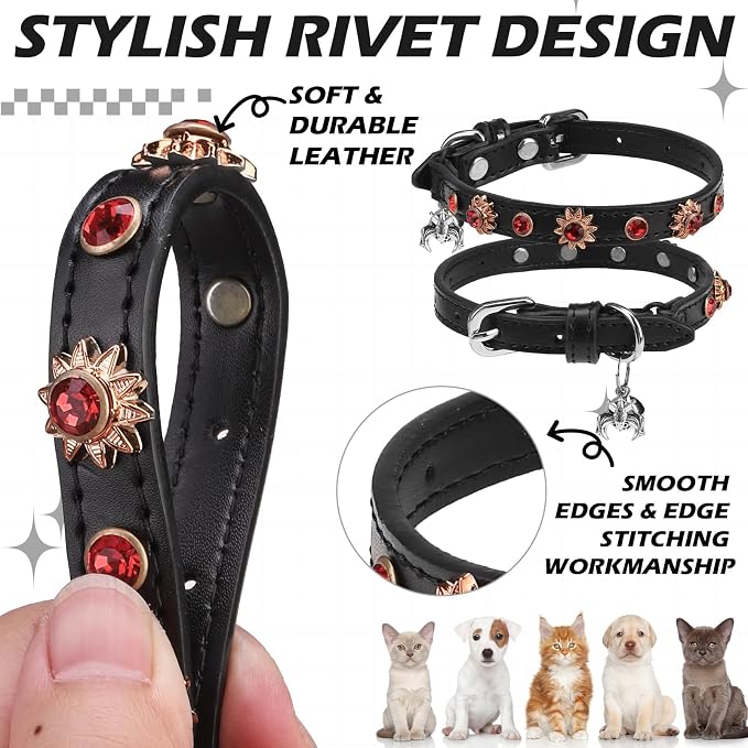 EXPAWLORER Cat Collar for Girl Boy- Adjustable Leather Pet Collar - Image 4