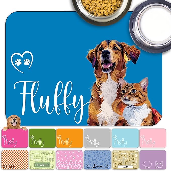Personalized Dog Food Mat with Photo Name Custom Non Slip Pet Feeding Mat by Unknown