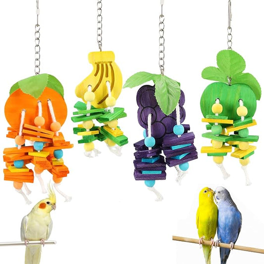 JSLZF Bird Chewing Toy for Parrot Cockatiel Conure Wood Block Cage Hanging by JSLZF