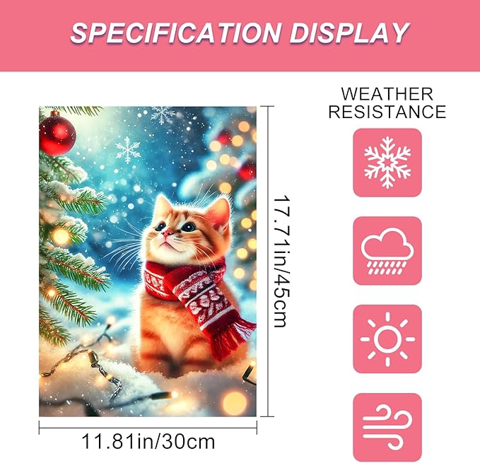 Christmas Garden Flag Winter Flag Cute Kitten Scarf Snow Scene Outdoor Yard - Image 3