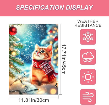 Christmas Garden Flag Winter Flag Cute Kitten Scarf Snow Scene Outdoor Yard - Image 3