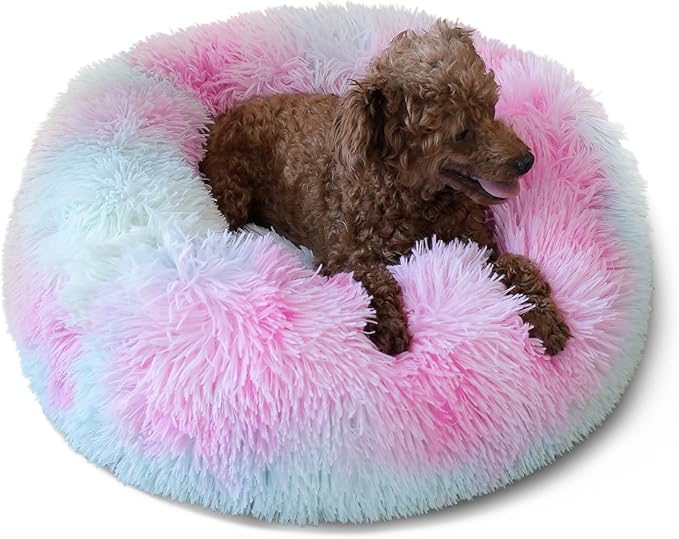 nononfish Puppy Bed for Calming Dog 19Inches Peach Anti-Anxiety Donut Bed for by nononfish