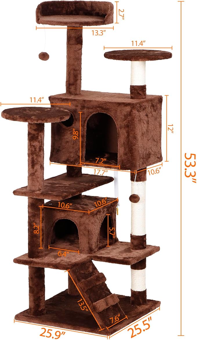54-Inch Cat Tree for Large Cats, Sturdy Multi-Level Cat Tower - Image 3