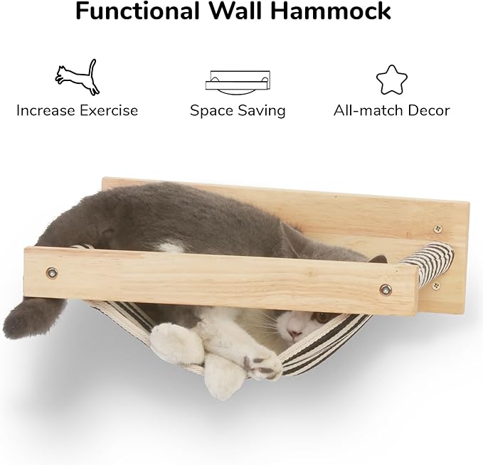 FUKUMARU Hammock Wall Mounted Cat Beds and Perches, Wooden Kitten Walls - Image 5