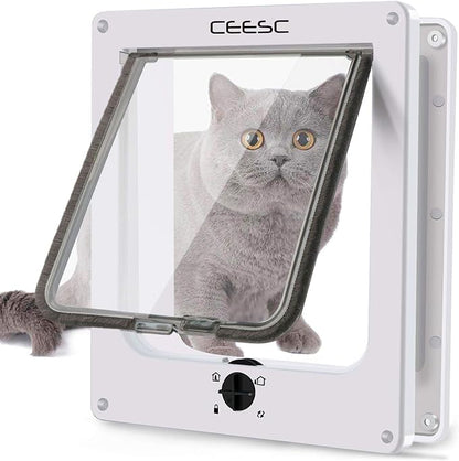 CEESC Extra Large Cat Door, Rotary 4 Way Locking Cat Door by CEESC