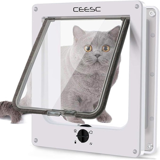 CEESC Extra Large Cat Door, Rotary 4 Way Locking Cat Door by CEESC