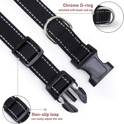 Reflective Dog Collar with Buckle Adjustable Safety Nylon Collars - Image 3