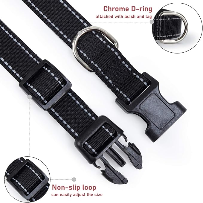 Reflective Dog Collar with Buckle Adjustable Safety Nylon Collars - Image 3