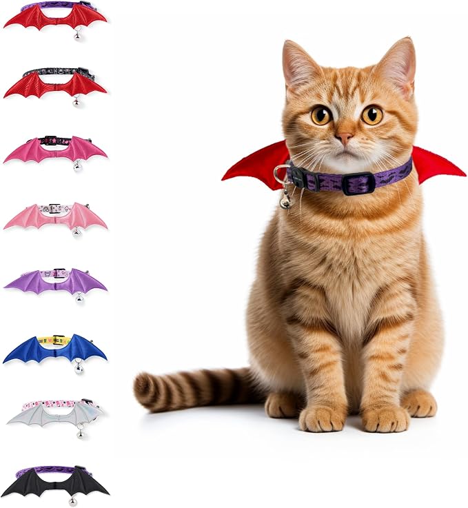 1 PC Bat Wing Cat Collar with Bell, Adjustable Kitten Collar with Safety by FURRYUMI
