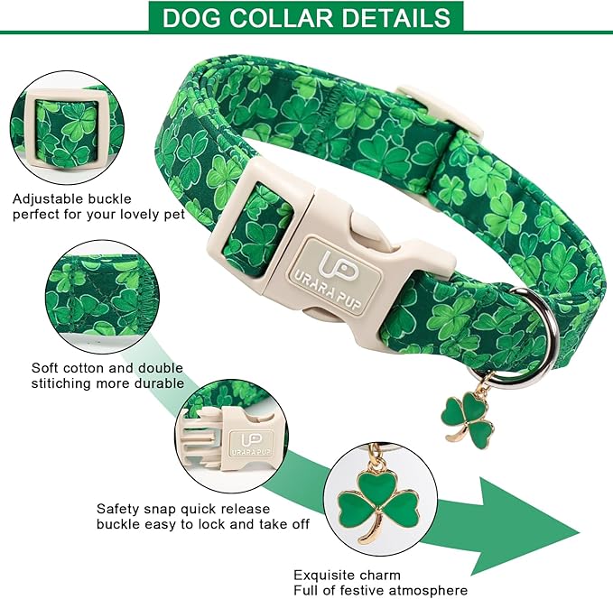 St. Patrick's Day Dog Collar, UP URARA PUP Shamrock Adjustable Pet Collar - Image 3