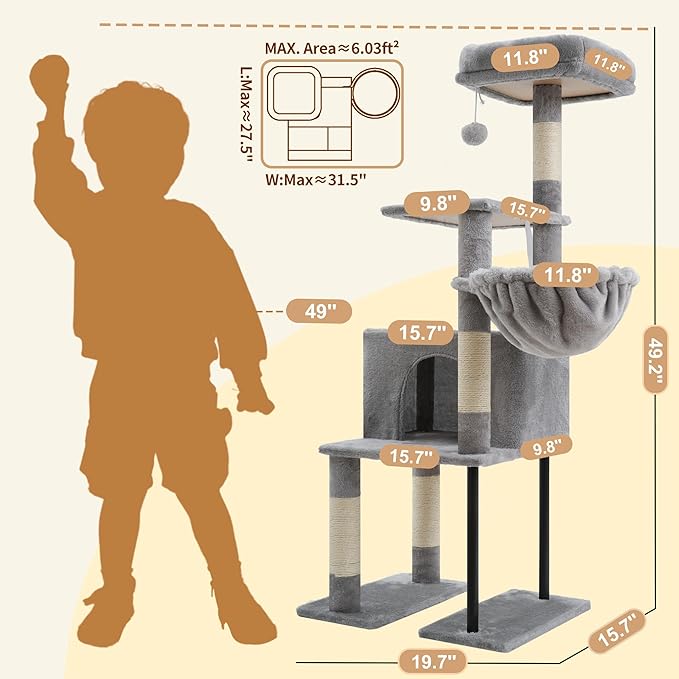 Heybly Cat Tree, 49.2 Inches Cat Tower - Image 3