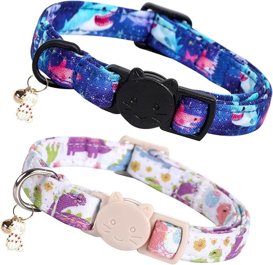 Elegant little tail 2 Pack Cat Collar-Dinosaur & Shark Cotton Breakaway Cat by Elegantlittletail