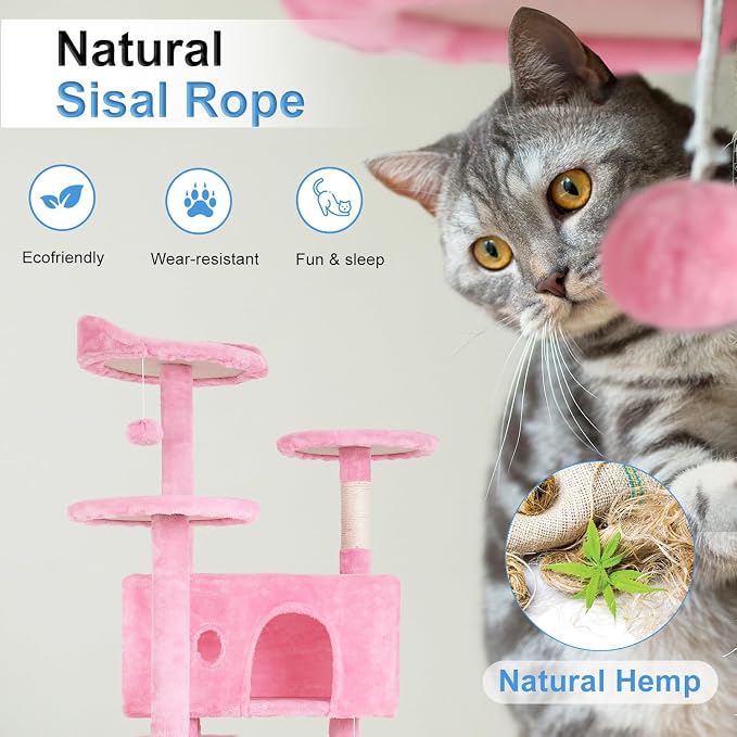 FDW | 54" Cat Tree Tower | Pink | Multi-Level Indoor Activity Center - Image 4
