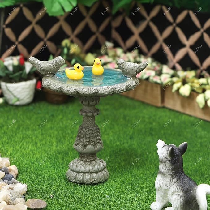 iLAND 1/12 Scale Fairy Garden Accessories Outdoor Miniature Birdbath Fountain & - Image 4