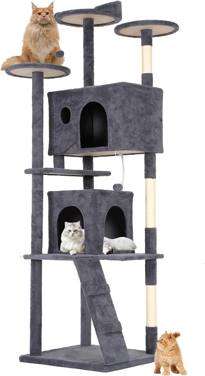 BestPet | 81" Cat Tree Tower | Dark Gray | Sturdy, Hanging Cat Toys, by BestPet