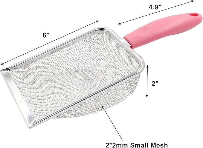 Hordion Cat Litter Scoop Stainless Steel Mesh Scooper, 2mm Mesh Non-Stick - Image 3