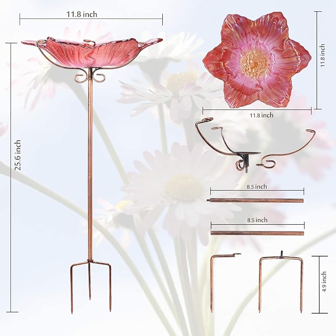 MUMTOP Bird Baths for Outdoors Glass Bird Bath Bowl Outdoor Bird Feeder Flower - Image 9
