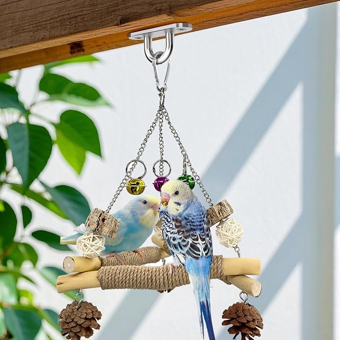 New with Bell! Wooden Bird Swing - Image 6