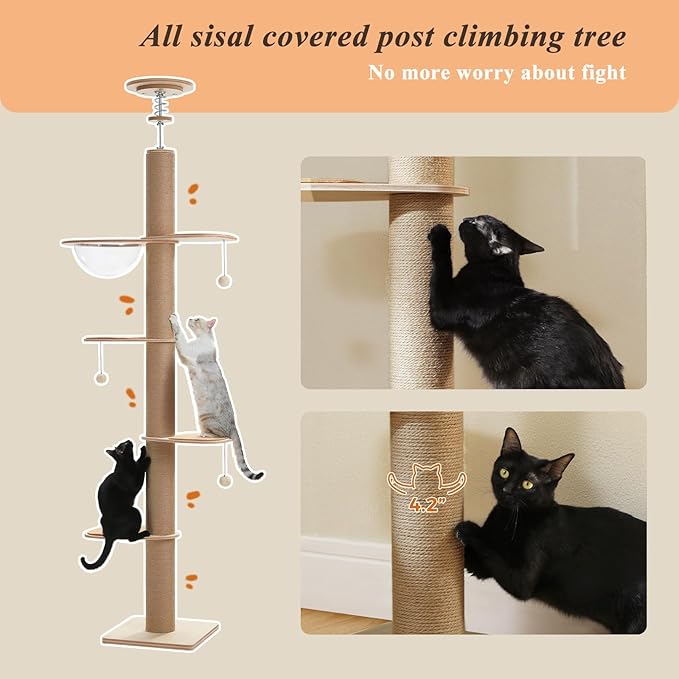 PETEPELA Floor to Ceiling Cat Tree, Adjustable Height Solid Wooden Tall Cat - Image 6