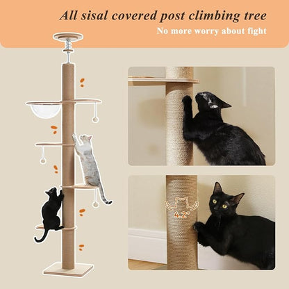 PETEPELA Floor to Ceiling Cat Tree, Adjustable Height Solid Wooden Tall Cat - Image 6