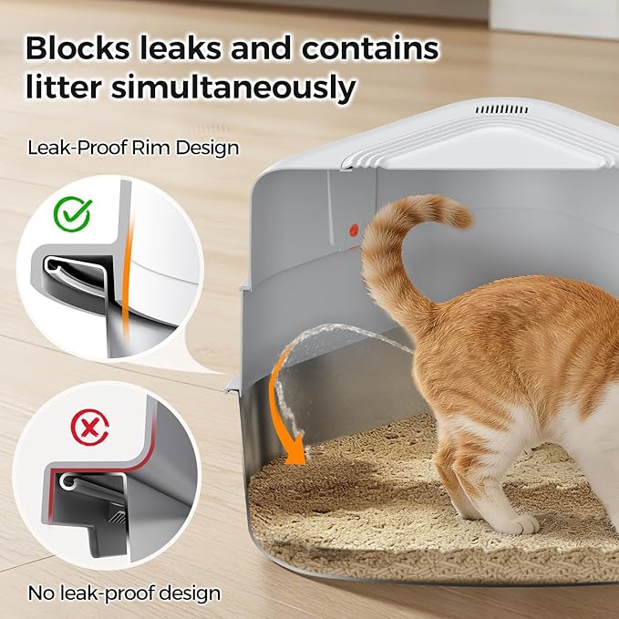 XL Stainless Steel Corner Cat Litter Box - Image 7