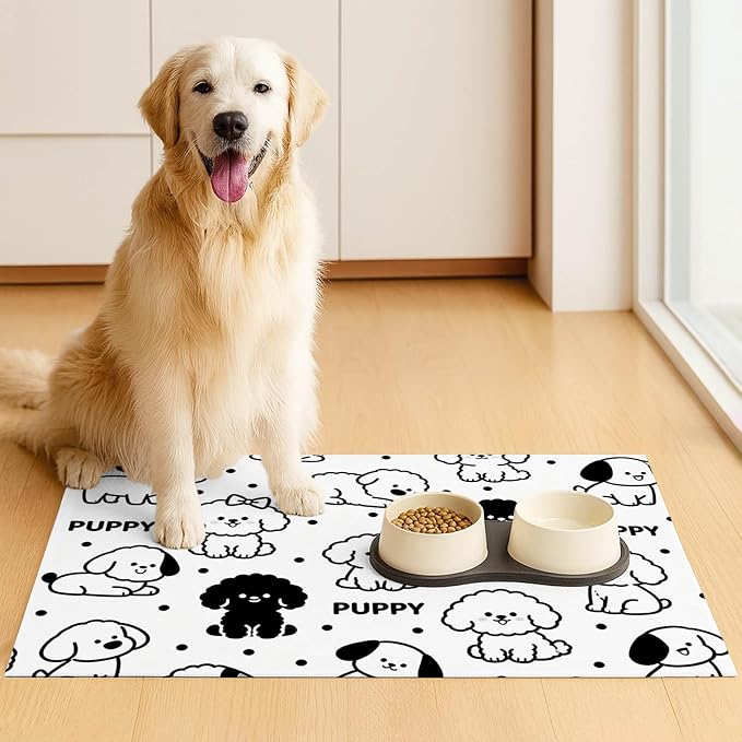 Puppy Pattern Pet Feeding Mat 24x16 Inch Cute Pet Feeding Area Mat Pet Food Mat - Image 3