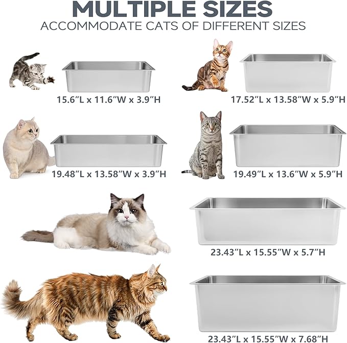 Kirecoo Stainless Steel Litter Box, Large Low Entry Metal Cat Pan Box, Indoor - Image 7