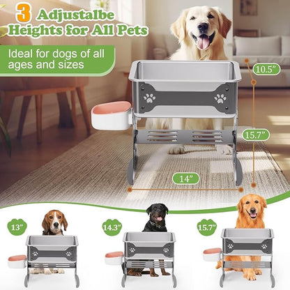 3 Gallon Elevated Large Dog Water Bowl, 3 Height Adjustable Stainless Steel - Image 2
