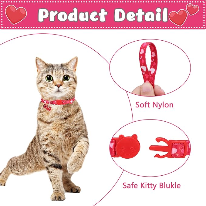 Breakaway Cat Collars with Bell & Cute Pendants, 3 Pack Safety Buckle Kitten - Image 3