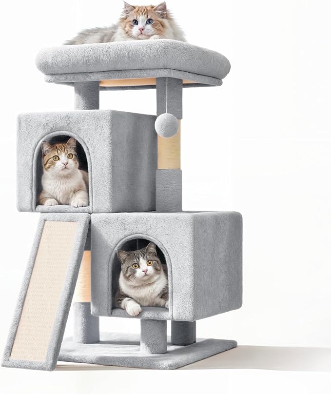 34'' Small Cat Tree with 2 Condos, Sisal Scratching Posts & Board, Sturdy Light by Unknown