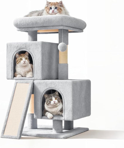 34'' Small Cat Tree with 2 Condos, Sisal Scratching Posts & Board, Sturdy Light by Unknown