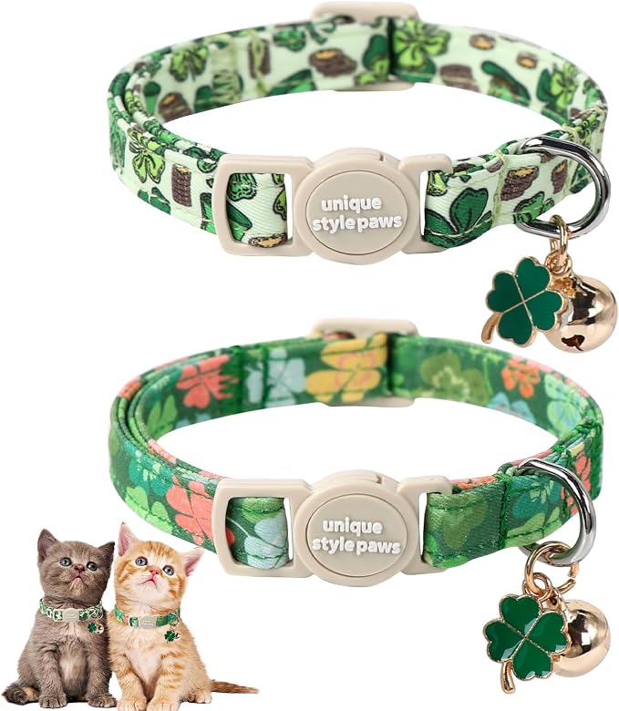 Unique Style Paws Saint Patrick Day Cat Collar, Trefoil Cat Collars, Adjustable by Uniquestylepaws