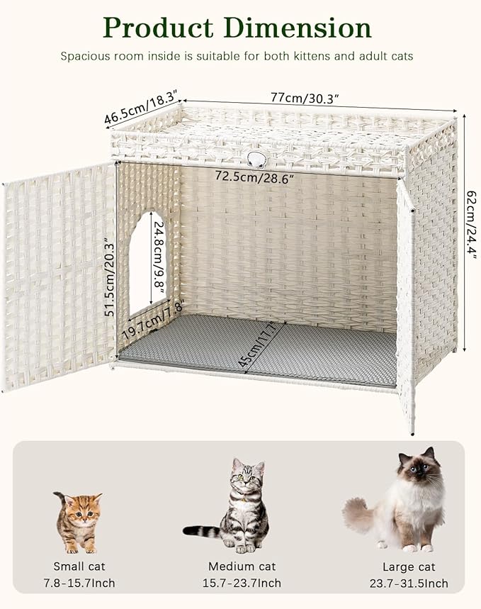 Cat Litter Box Enclosure Furniture, Handwoven Rattan Hidden Litter Box - Image 5