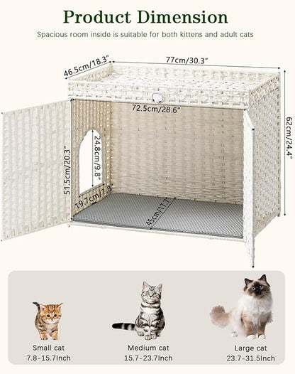Cat Litter Box Enclosure Furniture, Handwoven Rattan Hidden Litter Box - Image 5