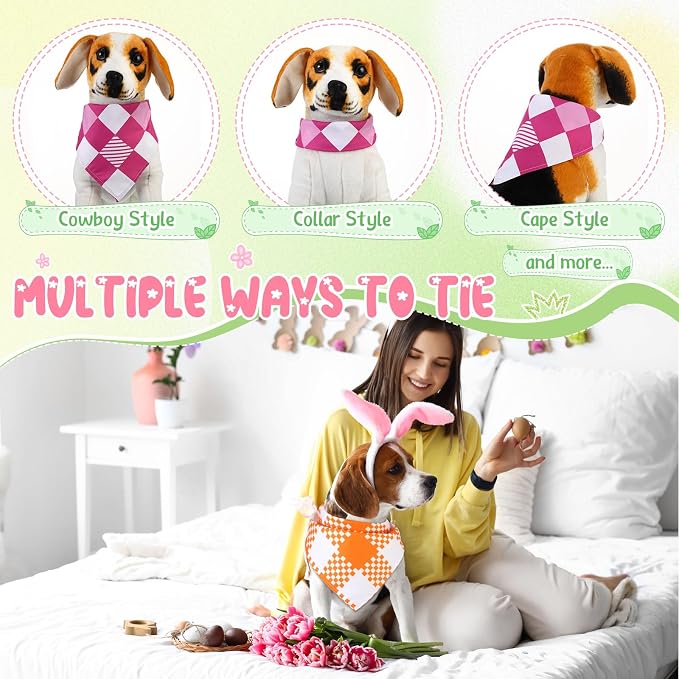 Sweetude 60 Pcs Easter Plaid Dog Bandanas Bulk Easter Pet Scarf Bibs Adjustable - Image 6