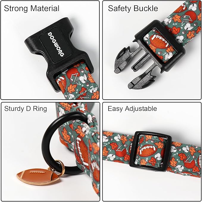 DOGWONG Fall Dog Collar, Rugby Maple Leaf Dog Collar Adjustable Soft Cute - Image 3