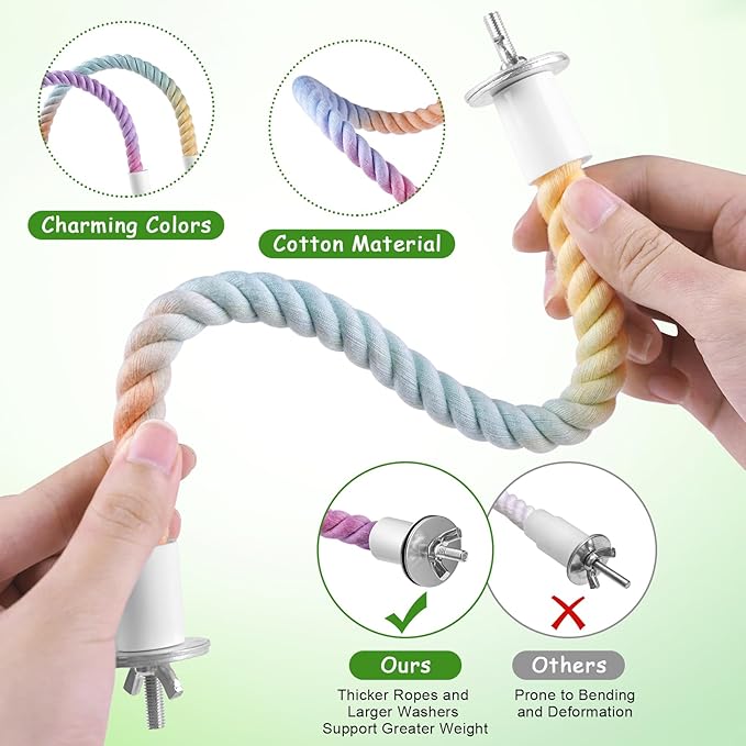 3 Pcs Bird Rope Perches Gradient Color, Bendable Parrot Bird Perch Rope Stand - Image 2