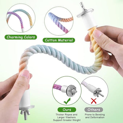 3 Pcs Bird Rope Perches Gradient Color, Bendable Parrot Bird Perch Rope Stand - Image 2