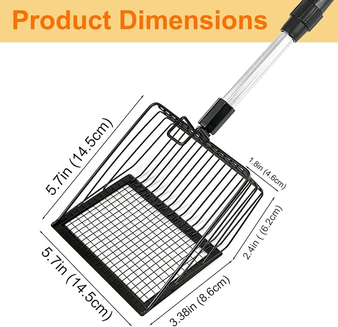 Cat Litter Scoop with Extendable Long Handle, 22.2"-42.5" No Bending Back Metal - Image 9