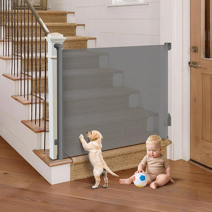 Retractable Baby Gate for Stairs, Automatic Tension, One-Hand Operation by Unknown
