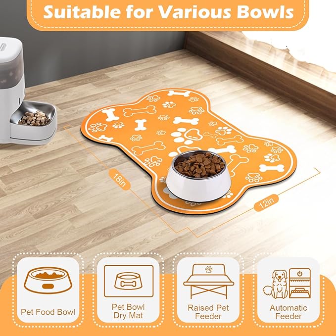 Dog Cat Mat for Food and Water, Rapid Absorbent Pet Feeding Mat, Bone Shaped - Image 7