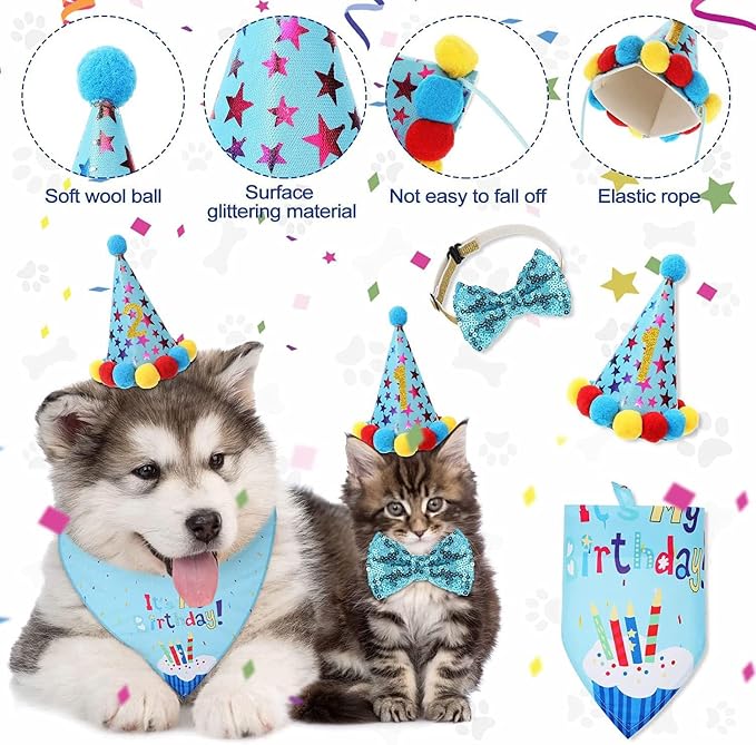 Dog Birthday Decorations, Puppy Birthday Party Outfits, Birthday Hat, Bow Tie - Image 2